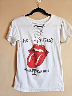 The Rolling Stones - white lace up T shirt North American Tour 1975